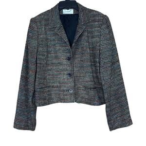 Soiree Vintage Handwoven Silk Tweed Multicolor Three Button Jacket Size Small